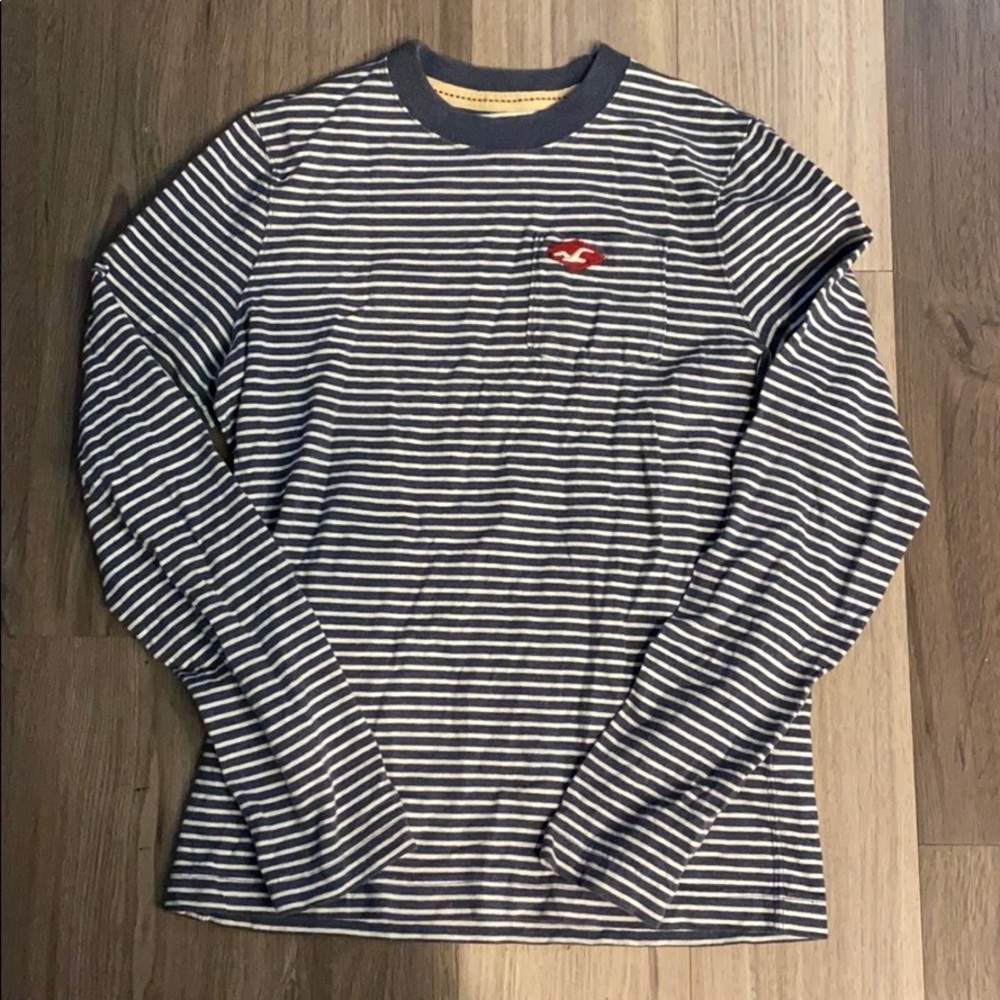 ✅ HOLLISTER California Striped Crewneck Pocket Tee